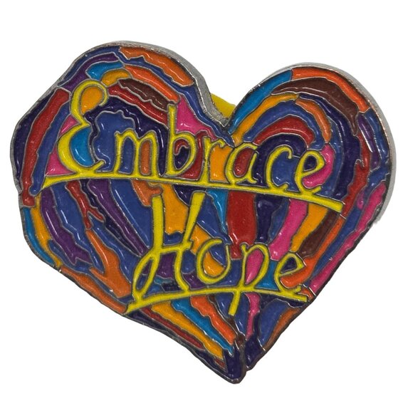 Penzeys Embrace Hope Rainbow Heart Collectible Enamel Lapel Pin Motivational - Picture 1 of 7